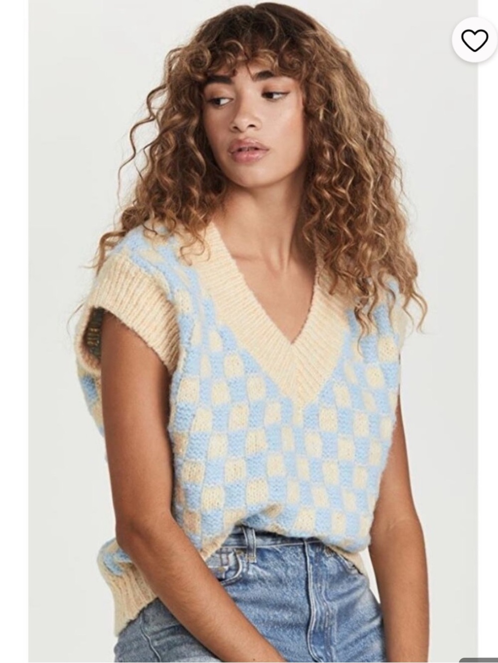 English factory Checker Sweater Vest in Pale Blue and Cream
